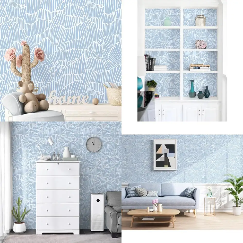 ورق اتصال مقاوم للماء مخطط بوهو ساحلي حديث قابل للإزالة لتزيين الجدران، ورق جدران أزرق وأبيض قابل للتقشير واللصق