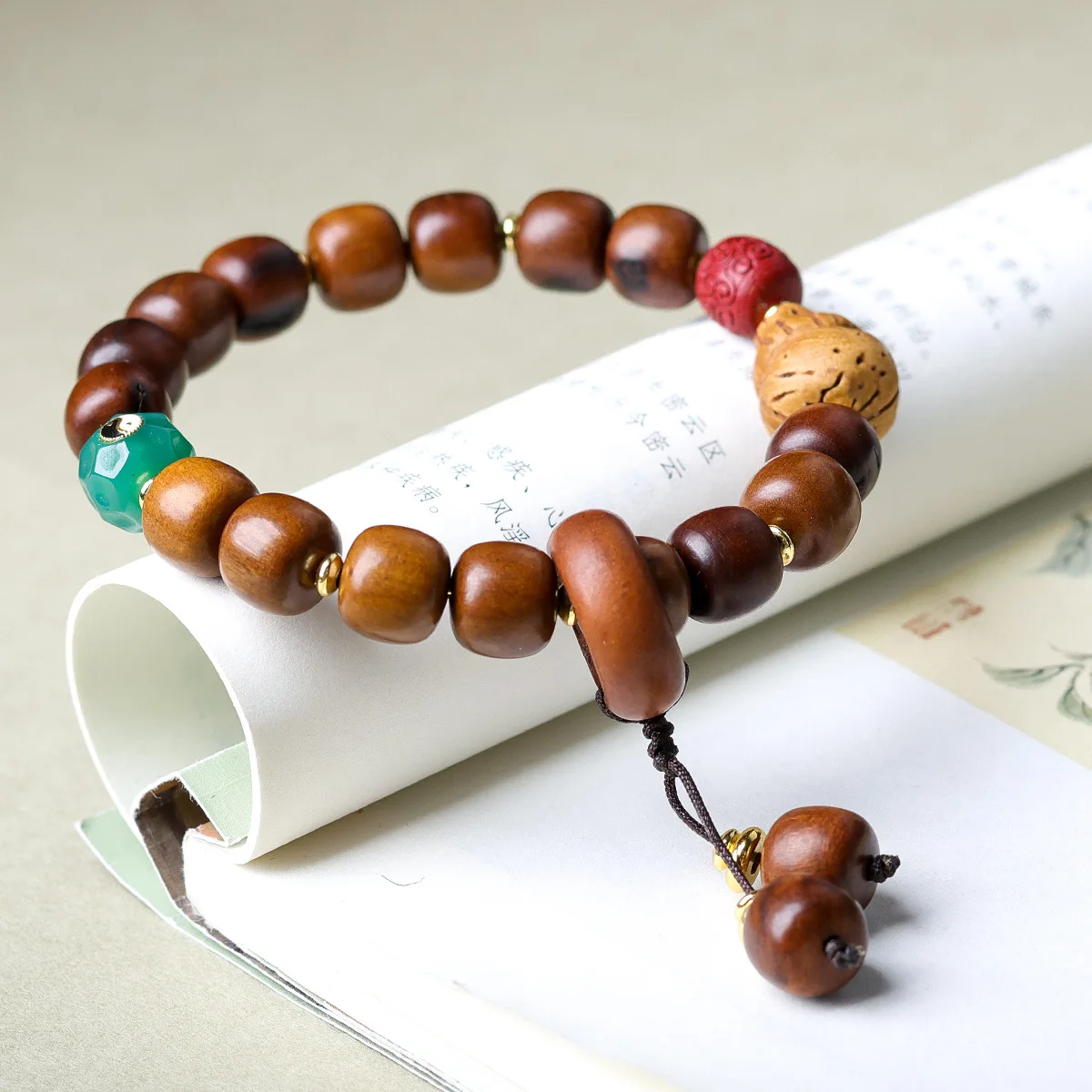 Taoist lightning strike jujube wood bracelet agate eight trigrams walnut small gourd cinnabar antique bracelet Buddha beads