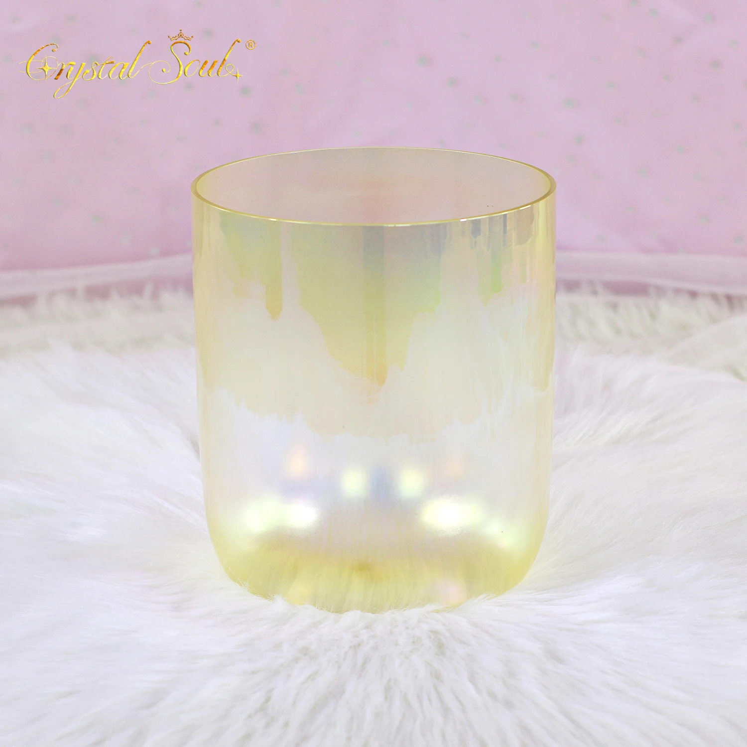 CrystalSoul 432Hz Light Yellow Aurora alchemy Crystal Singing Bowl Yoga Stress Reducing with accessories