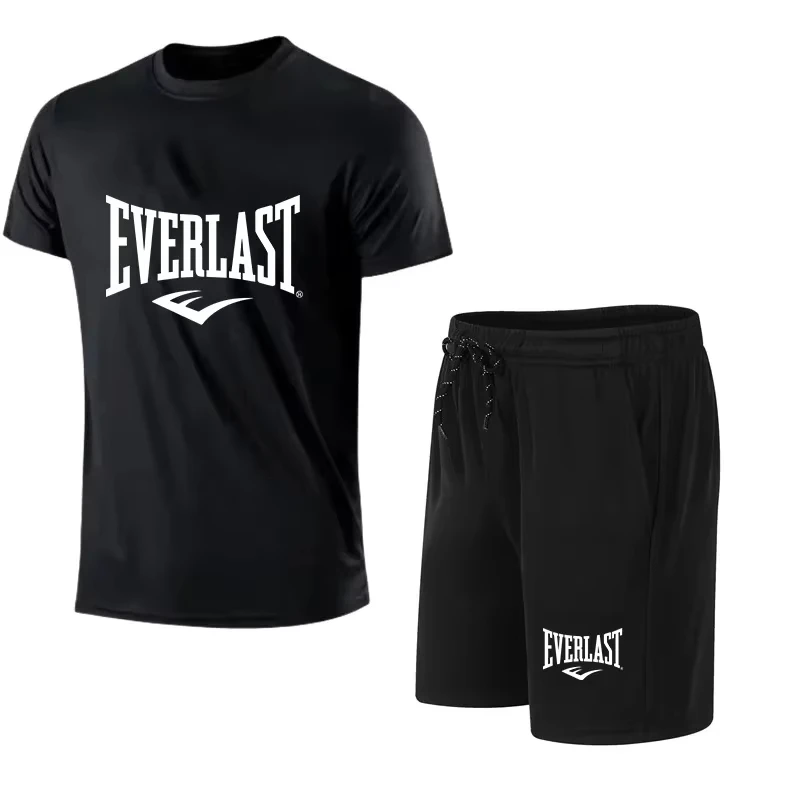 

EVERLAST men's t-shirt and shorts 2 pcs. Short Sleeve Breath Rest Set Sport Jogging Gym Set Brand Clothing With Print