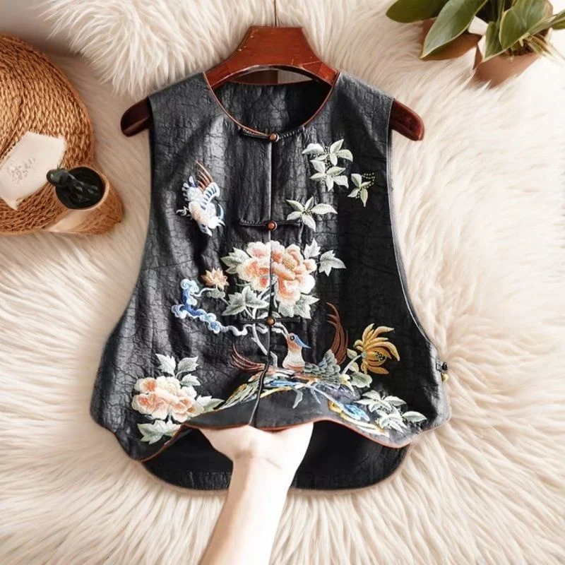 Women's Clothes Women's Vest Women's Jackets Black Embroidered Vest Women's Retro National Tide Wind  new Chinese Jacket Vest