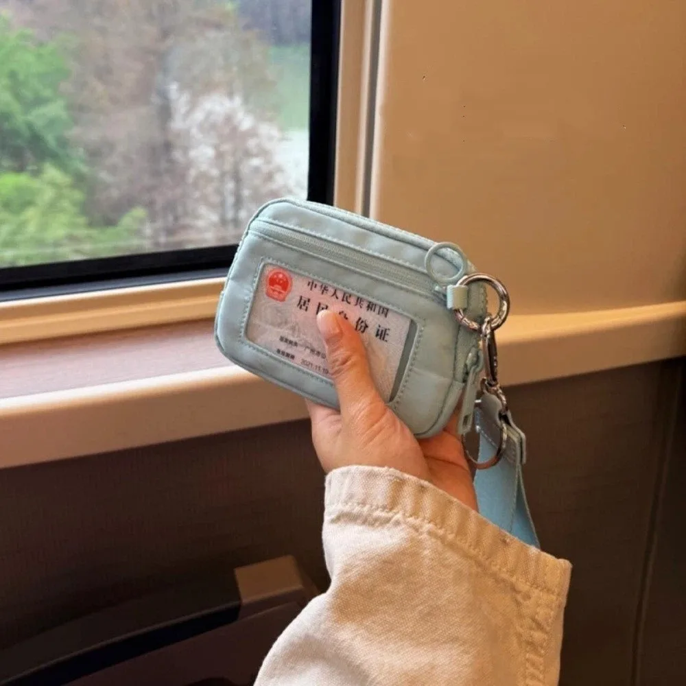 New Portable Zipper Closure Wrist Bag Multi Pockets Clear Window Card Case Purse Nylon Small Size Wallet Women