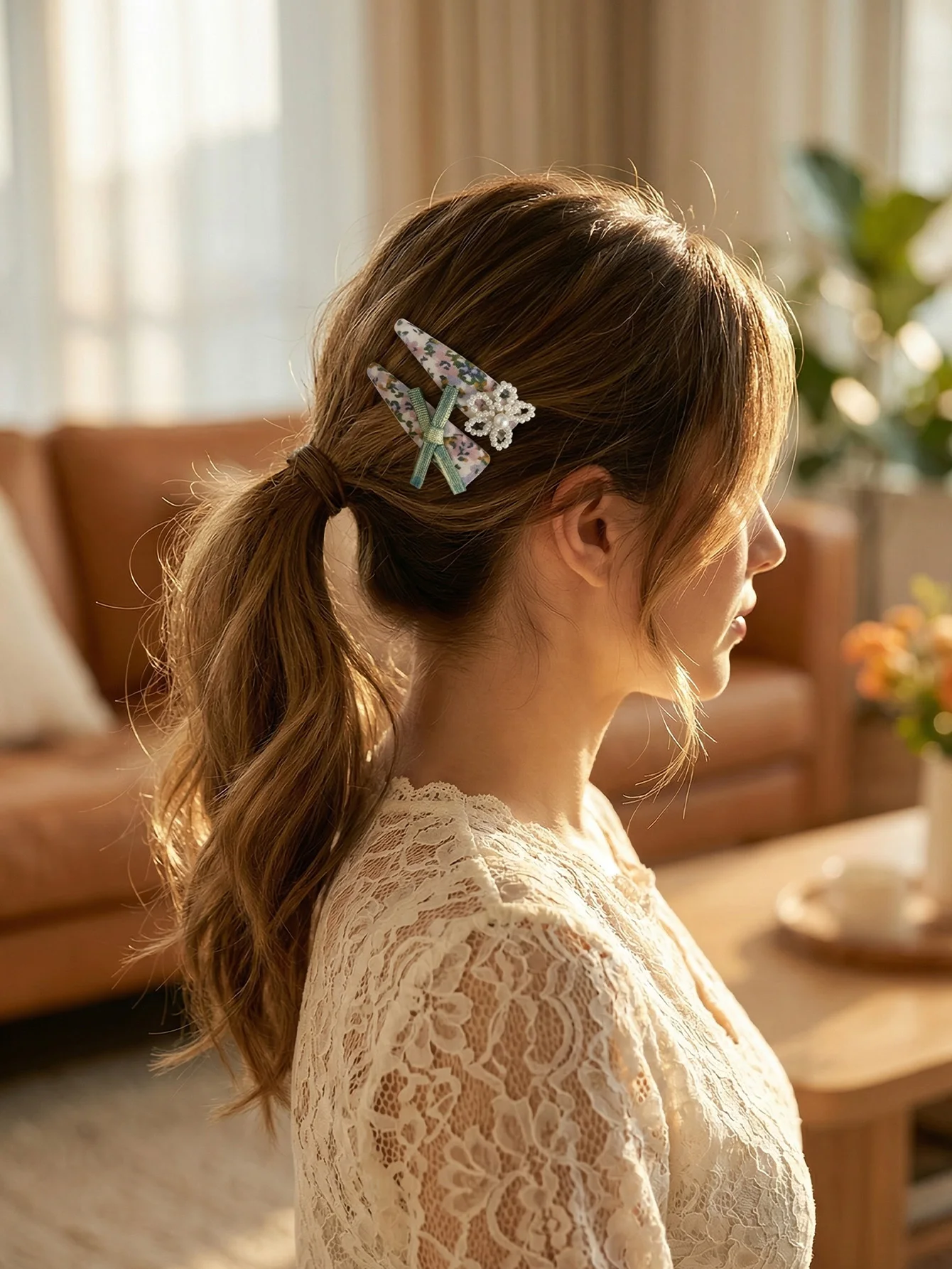 Cute Checkered and Denim Hairpin Set - Y2K Aesthetic Butterfly and Pearl Decorated Hairpins, Sweet Floral Bow Hairpins,with card