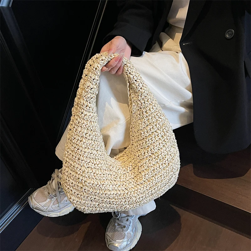 

Casual Straw Women Shoulder Bags Wicker Woven Ladies Handbags Handmade Summer Beach Large Totes Bag Bohemia