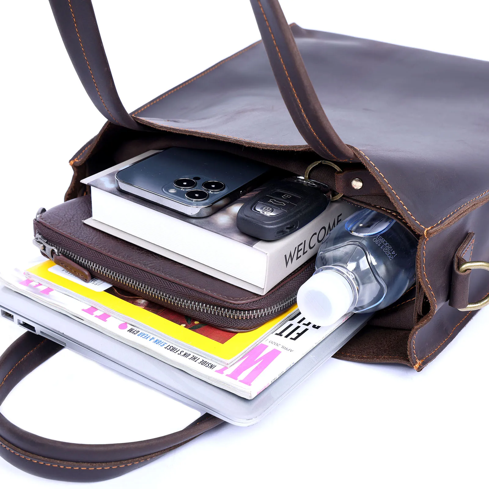 S.worker Vintage Echtleder-Tragetasche Herren-Handtasche Rindsleder-Schultertasche Damen Große Kapazität Umhängetaschen Schlicht Lässig – Detail 13