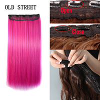 24 Inch Synthetic One Piece 5 Clips In Hair Extensions Long Straight High Temperature Fiber Colorful Hairpiece for Women