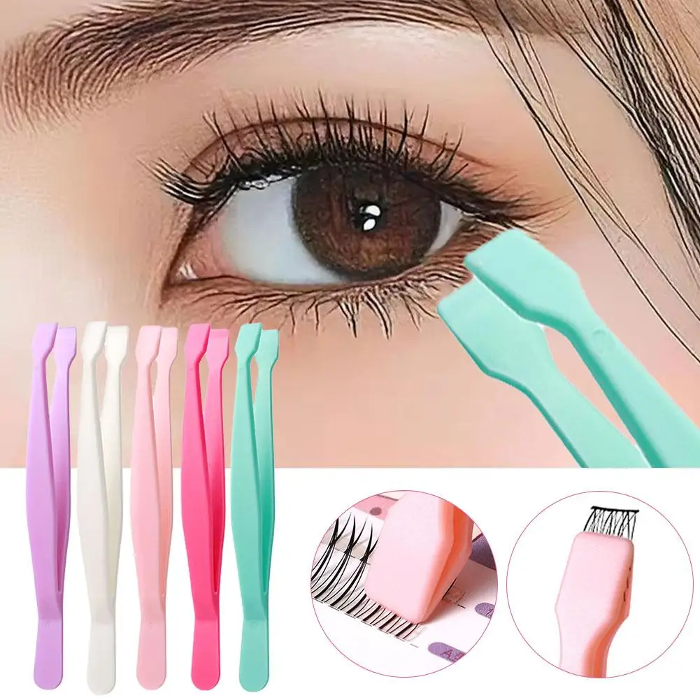 Pince à cils à tête plate antidérapante pour extensions de cils, idéale pour les débutants et le maquillage en salon