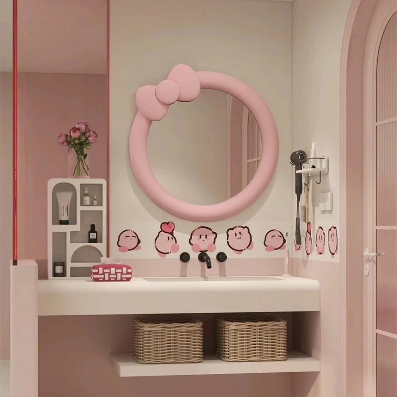 Round intelligent anti-fog bathroom mirror light luxury creative pink bathroom mirror