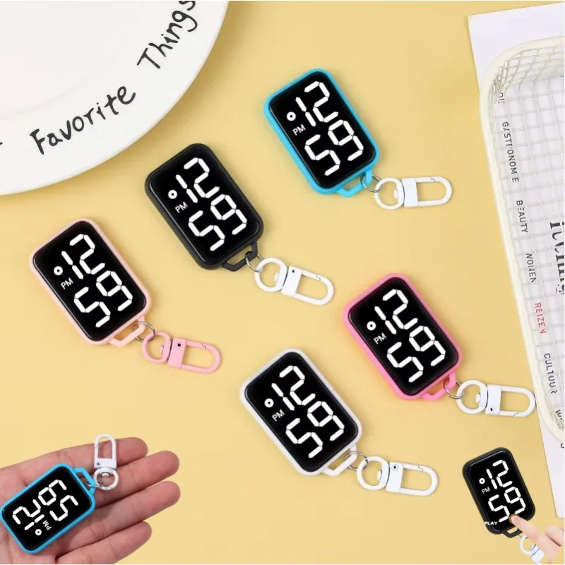 1/5pcs LED Keychain Pocket Pendant Watch Digital Display Electronic Watch Touch Luminous Student Pocket Watch for Backpacks Keys