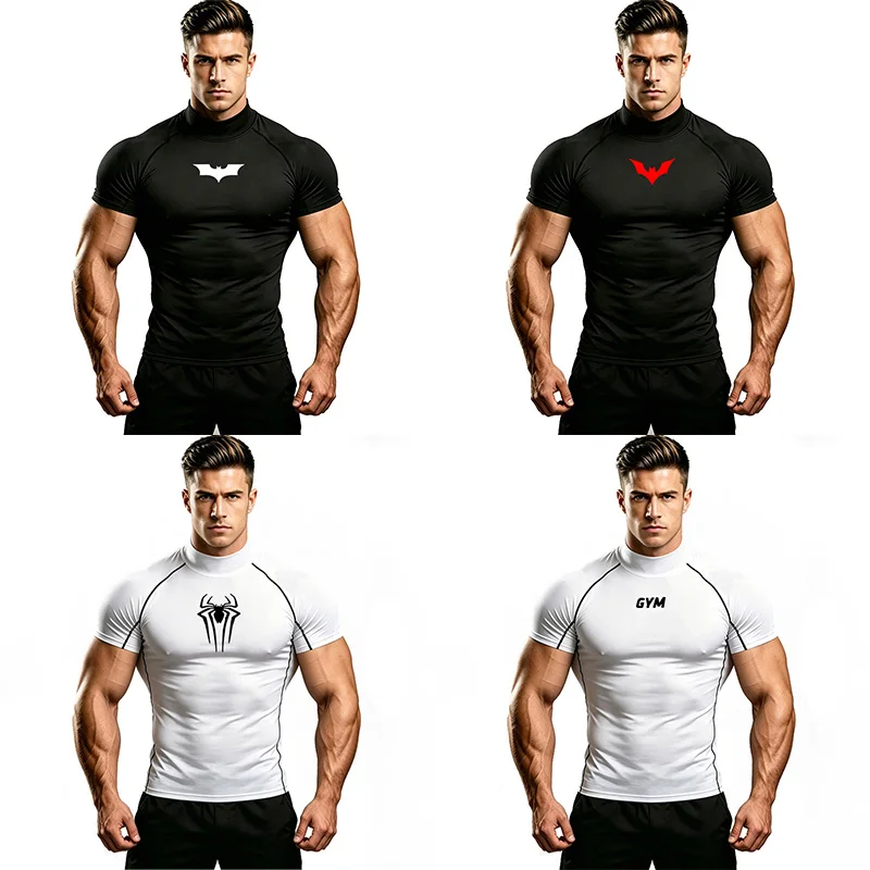 Bat Printed Men's Tight T-Shirt Running Compression Compression T Shirt Gym Fitness Jogging Short Sleeve Male Casual Shirt Tops