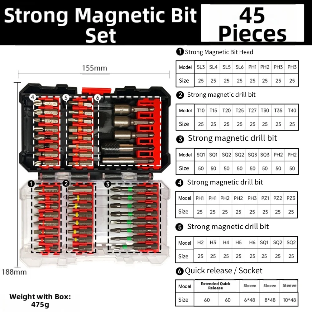45 قطعة/المجموعة مفك مغناطيسي 45 قطعة مجموعة مفك مغناطيسي قوي: الدقة، الأدوات اليدوية، 2025 أدوات كهربائية