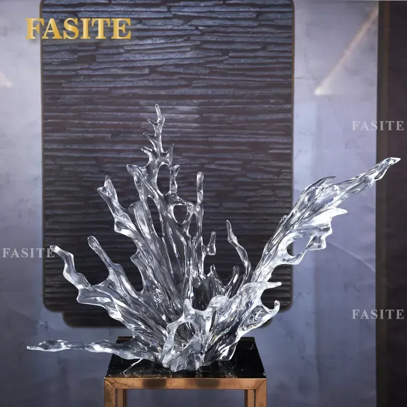 For Modern Light Luxury Transparent Resin Sculpture Wave Splash Ornament Hotel Lobby Model Room Artwork Home Decor Gift