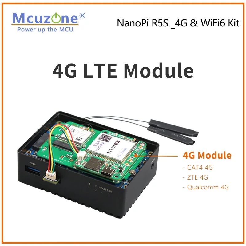 NanoPi R5S LTS dan 4G & WiFi6 Kit,RK3568B2, 4GB DDR dan 32GB emmc, 2.5G ethernet * 2,MT7922(wifi6) dan 4G LTE driver gratis