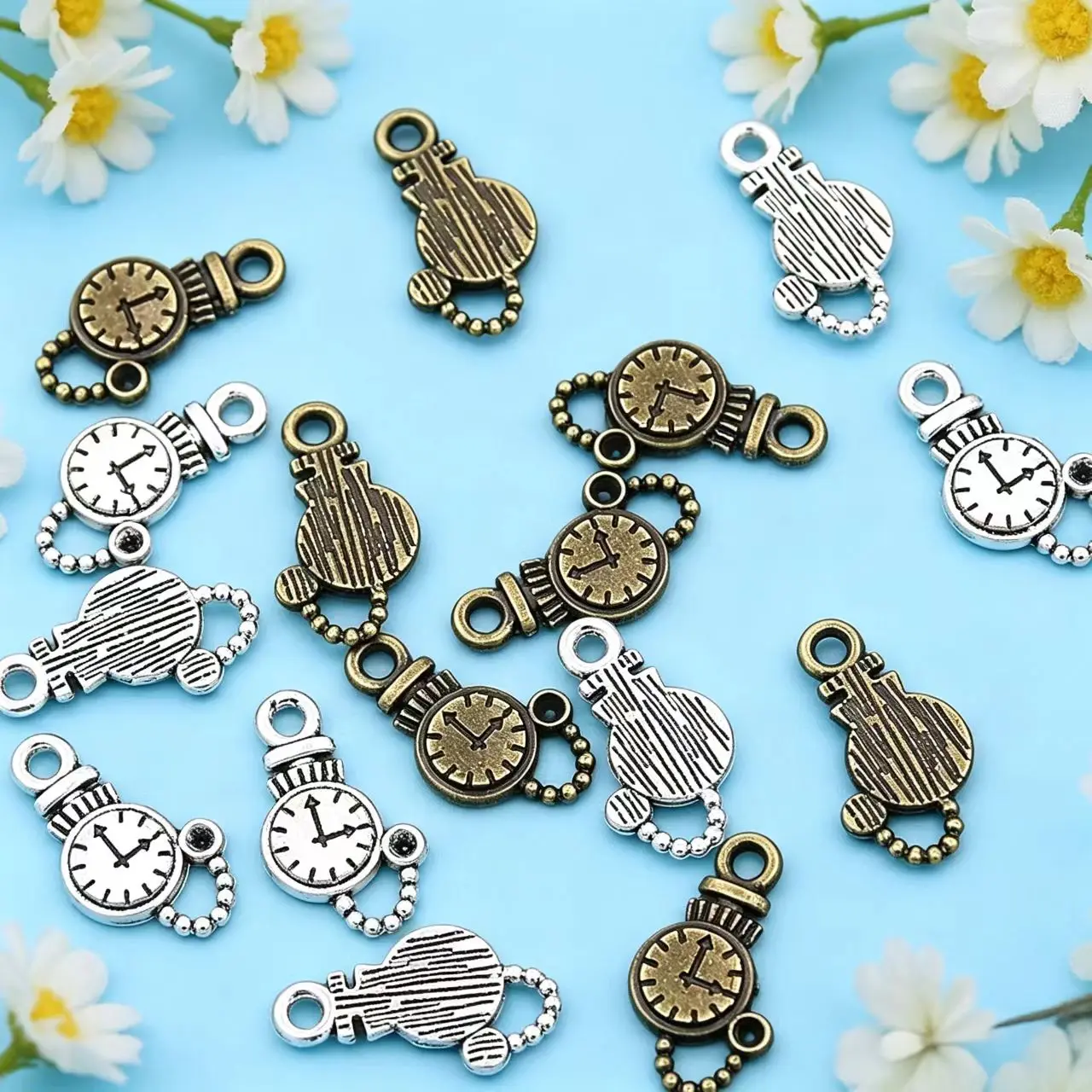 20Pcs/Lot 9*12mm Vintage Metal Zinc Alloy Round Steampunk Clock Charms for DIY Necklace Bracelet Jewelry Making Findings