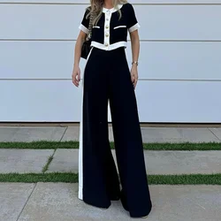 Two-piece Set 2024 Autumn/winter New Women's Fashion Commuting Short Sleeved Top and Straight Leg Pants Suit Y2k Streetwear