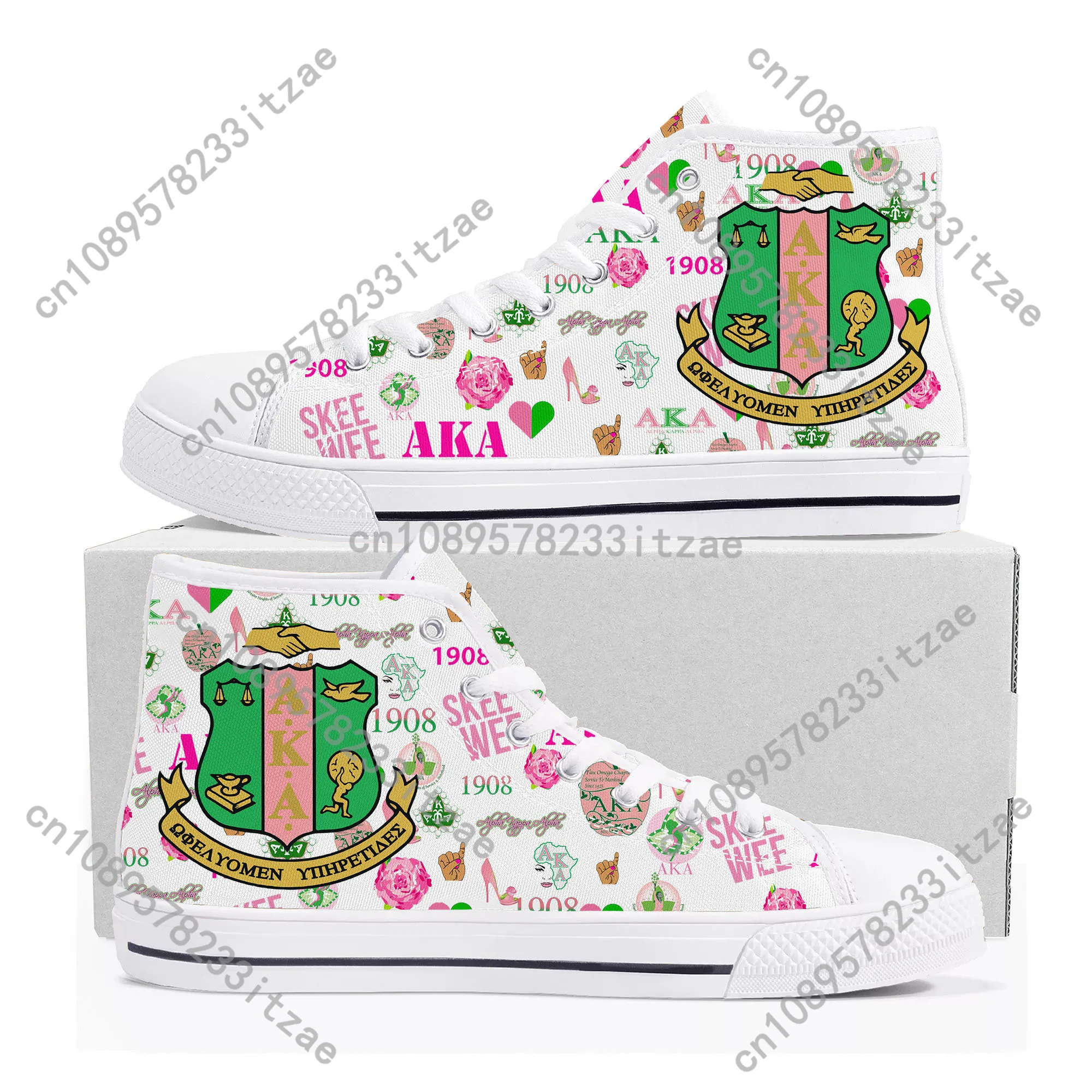 

A-Alpha Sorority A-AKA 1908 High Top Sneakers K-Kappa A-Alpha Men Women Teenager Canvas High Quality Sneaker Shoe Customize Shoe