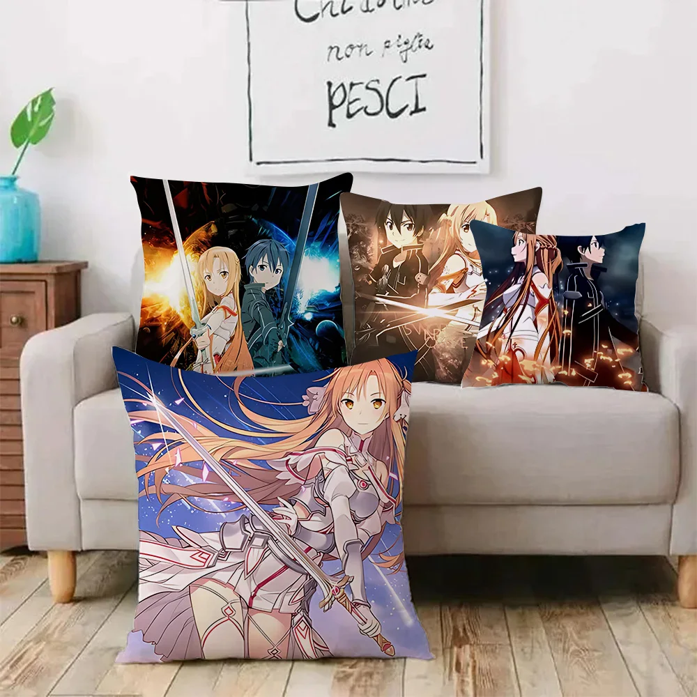 Japanese Anime Sword Art Online Pillow Covers Cartoon Sofa Decorative Home Double-sided Printing Short Plush Cute Cushion Cover