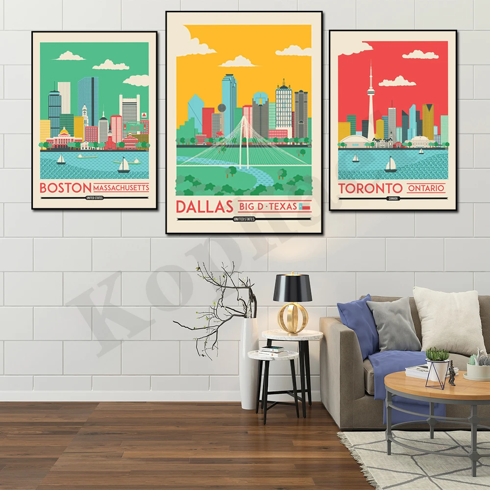 Dallas Austin Miami Boston Toronto New York Berlin. City Travel Scenery. Home Wall Decor Art Canvas Painting