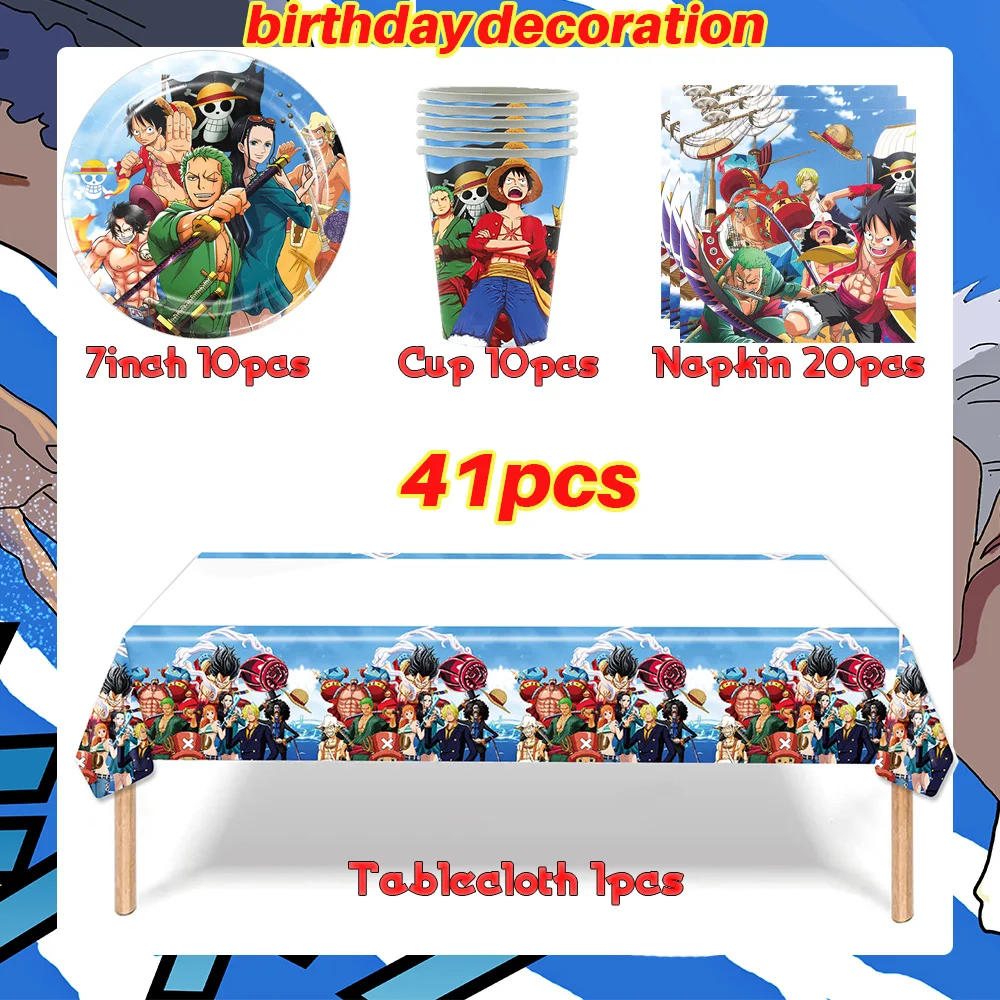 One Piece Geburtstagsparty-Dekorationsset Anime-Figur Luffy Zoro Teller Tischdecke Kuchendekoration Partyzubehör Geburtstagsgeschenke – Detail 2
