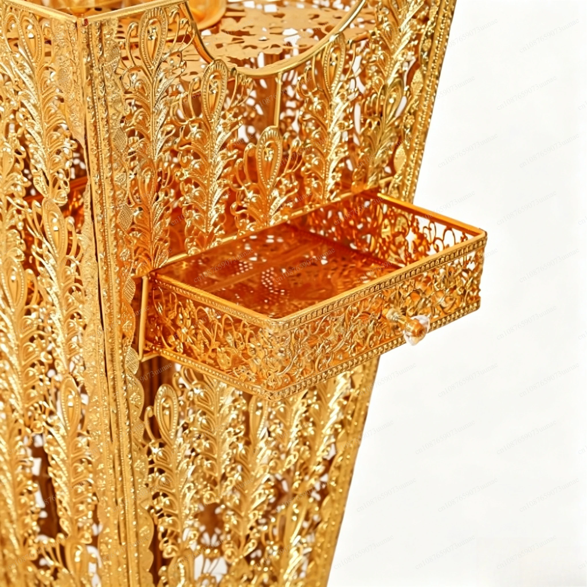 European Style Four‑Corner Gold‑Plated Metal Incense Burner Exquisite Middle Eastern Charcoal Burning Incense Holder