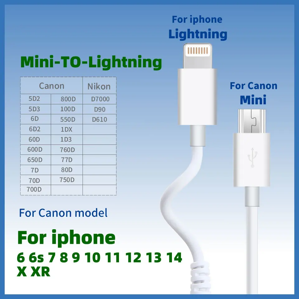 Lighting To Mini OTG cable Connector for Apple iphone 14 13 12 11 Pro  to Canon camera 600D 650D 700D 750D 800D Converter Reader