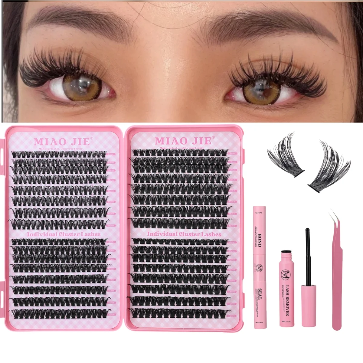 

MIAOJIE 640pcs Diy Lash Extension Kit Thick Fluffy curl Individual Lashes with Lash Bond and Seal Lash Glue Remover and Lash App