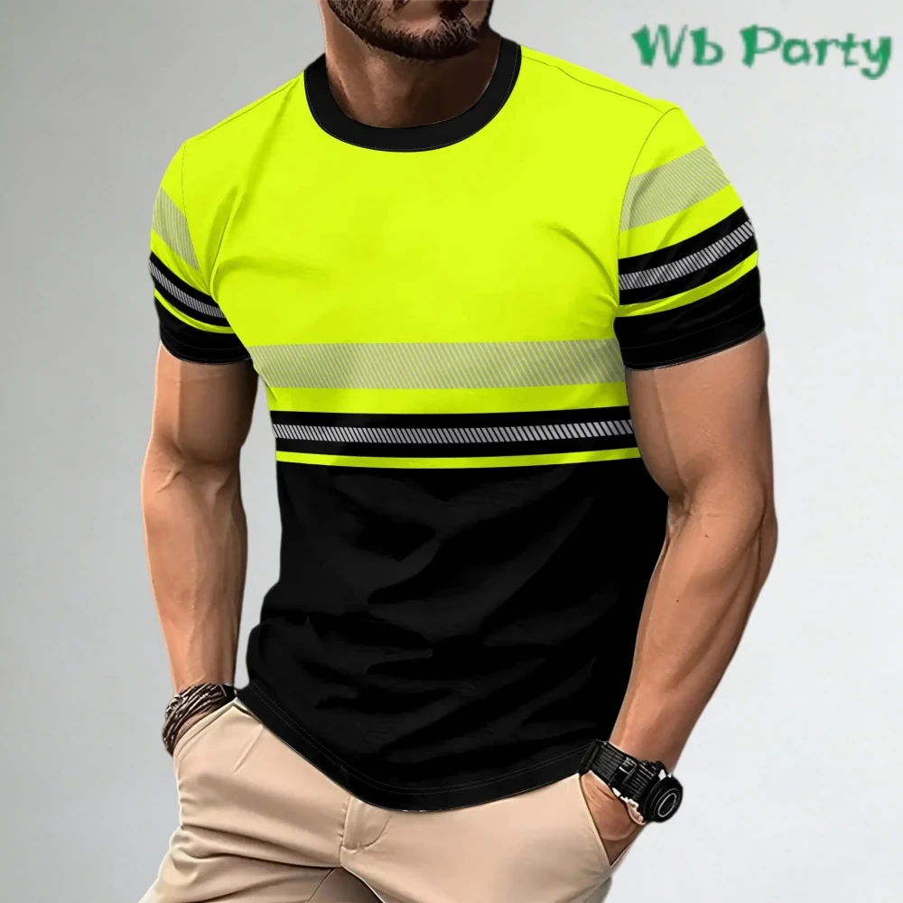 Green 3D Print Men's T-Shirts New Secure Logo Color Blocking Design Round Neck Short-Sleeved Oversized Men Work Tee Tops Clothes