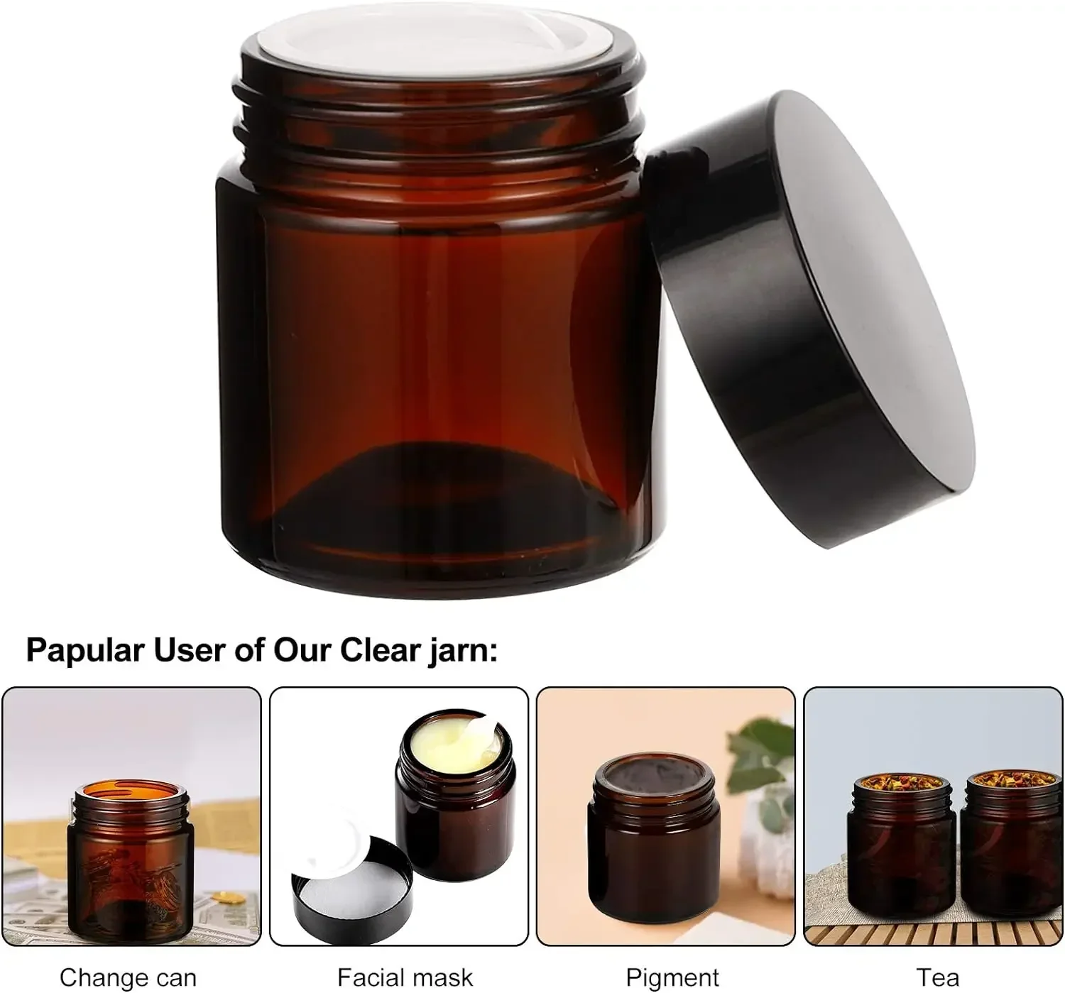 2pcs 5g-50g Amber Brown Glass Cosmetic Jar Face Cream Bottles Portable Travel Face Cream Cosmetic Container Accessories