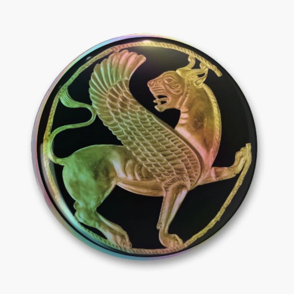 Persian Winged Lion Pin Holographic Star Heart Pin Brooches Laminated Button Fashion Accessory