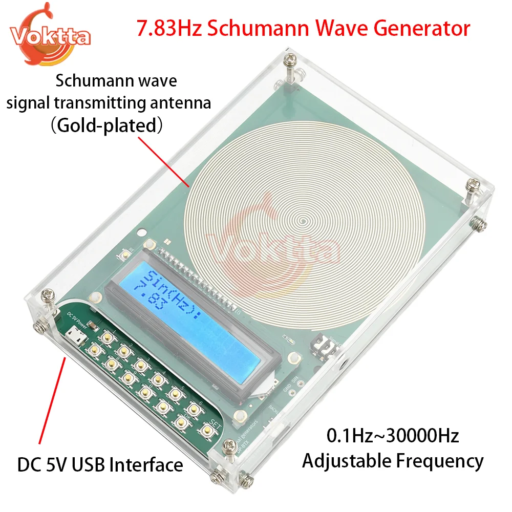 7.83Hz Schumann Wave Generator DC5V USB Ultra-low Frequency Sine Pulse Signal Generator 0.1Hz~30000Hz Adjustable Audio Resonator