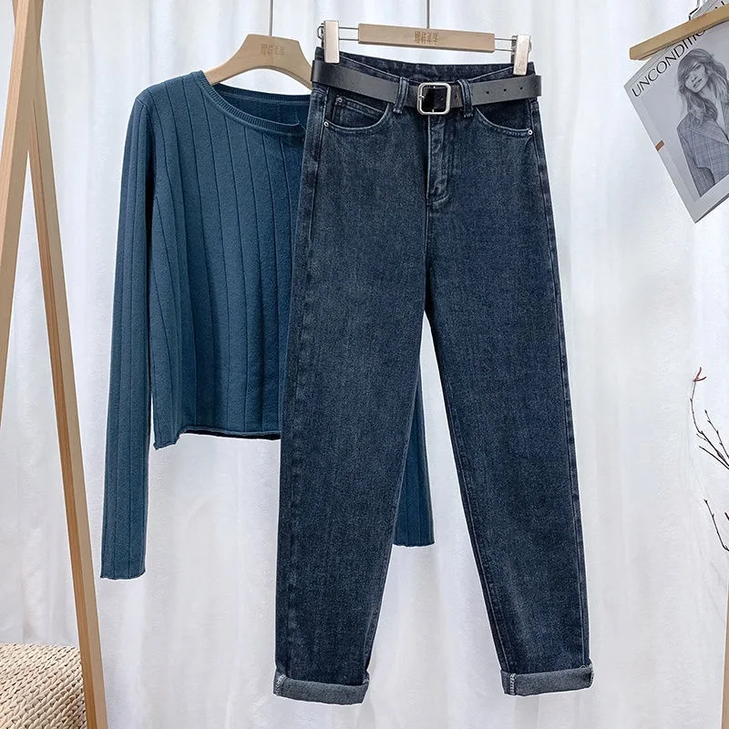 Jean Bleu Simple à Taille Haute et Jambes Droites pour Femme, Coupe Slim, Basique, Assressentià Tout, Printemps et Automne, 03