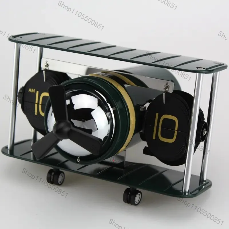 Creative aircraft flip clock simple home retro seat clock fighter propeller model decoration