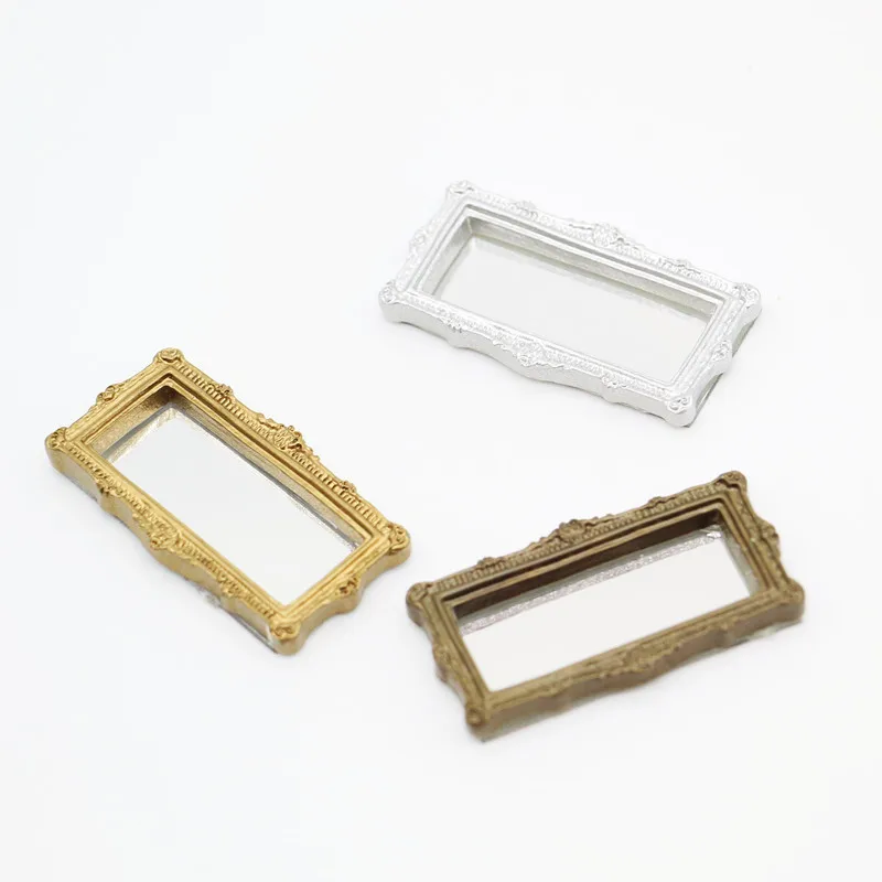 [Buy 1 get 1 free] Mini classical mirror gold and silver square engraved accessories miniature life scene model
