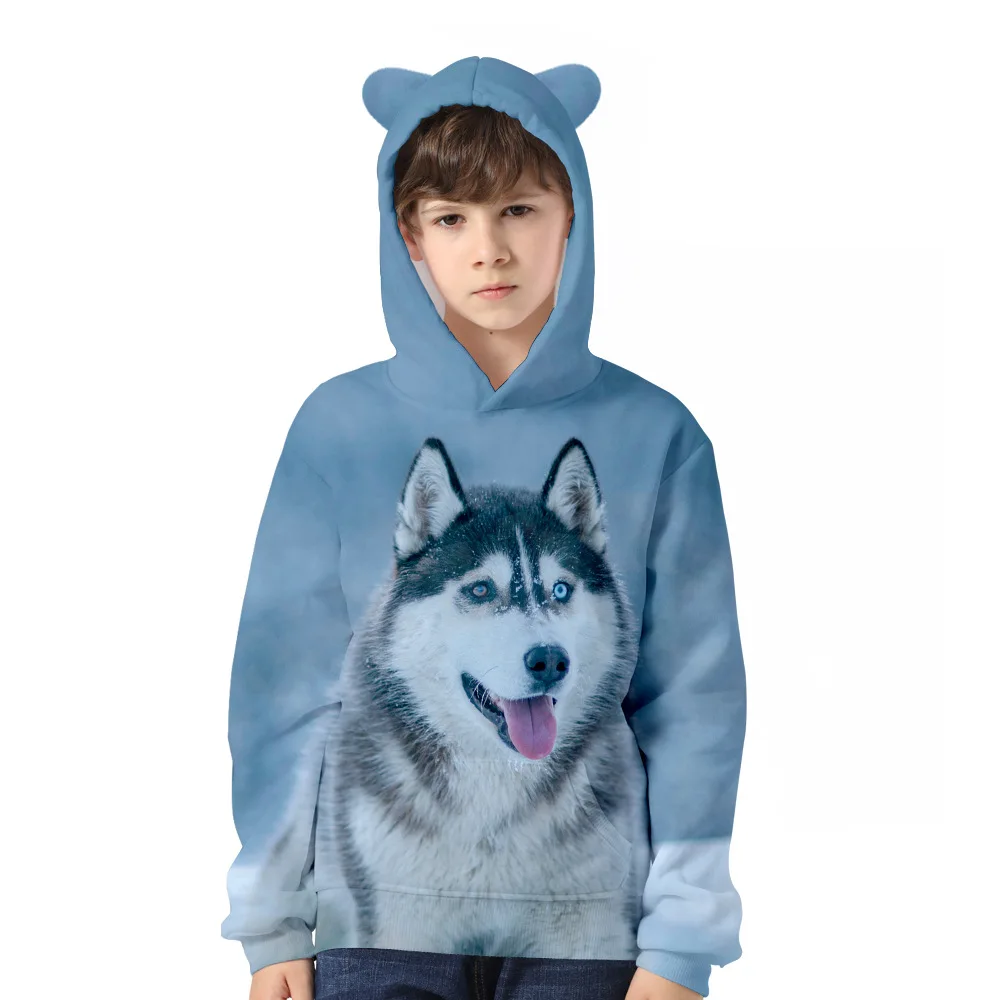 

Animal Dog Husky Kids Hoodie for Boys Girls Harajuku Sweatshirt Streetwear Hip Hop Kawaii Cat Ear Pullover Hooded Jacket Cosplay