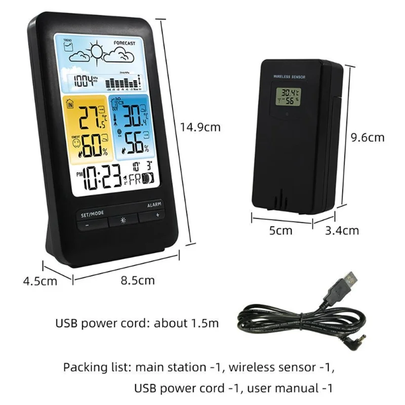 SQPP-Wireless Digital Display Weather Station Thermometer, Temperature And Humidity Alarm Clock, Weather Forecast Sensor