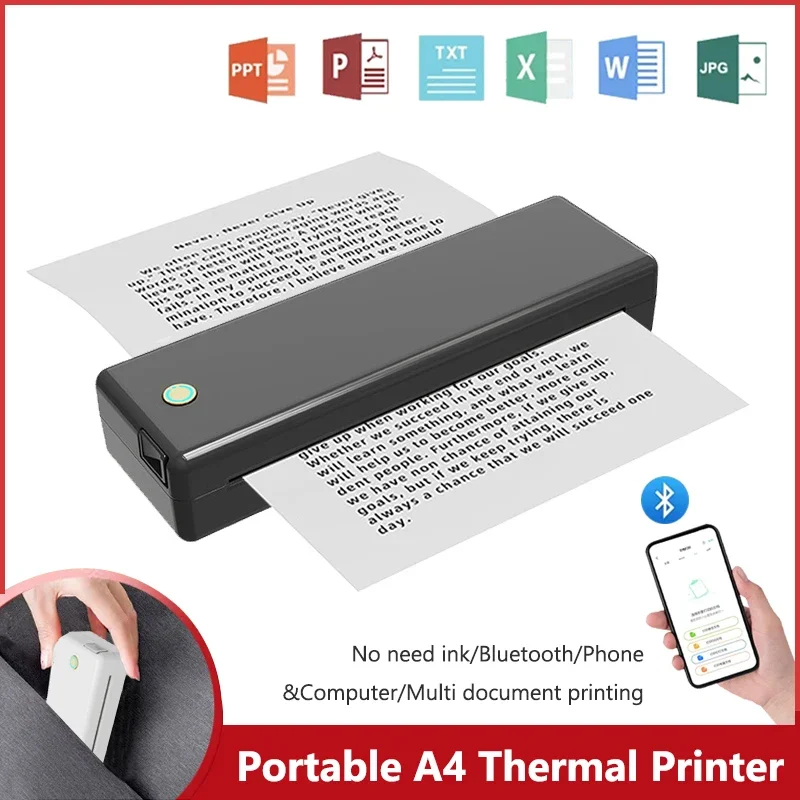 A4 Portable Thermal Printer Wireless Mobile Photo Printers Support Word PDF JPG PNG Document Printing Machine for Home & Office