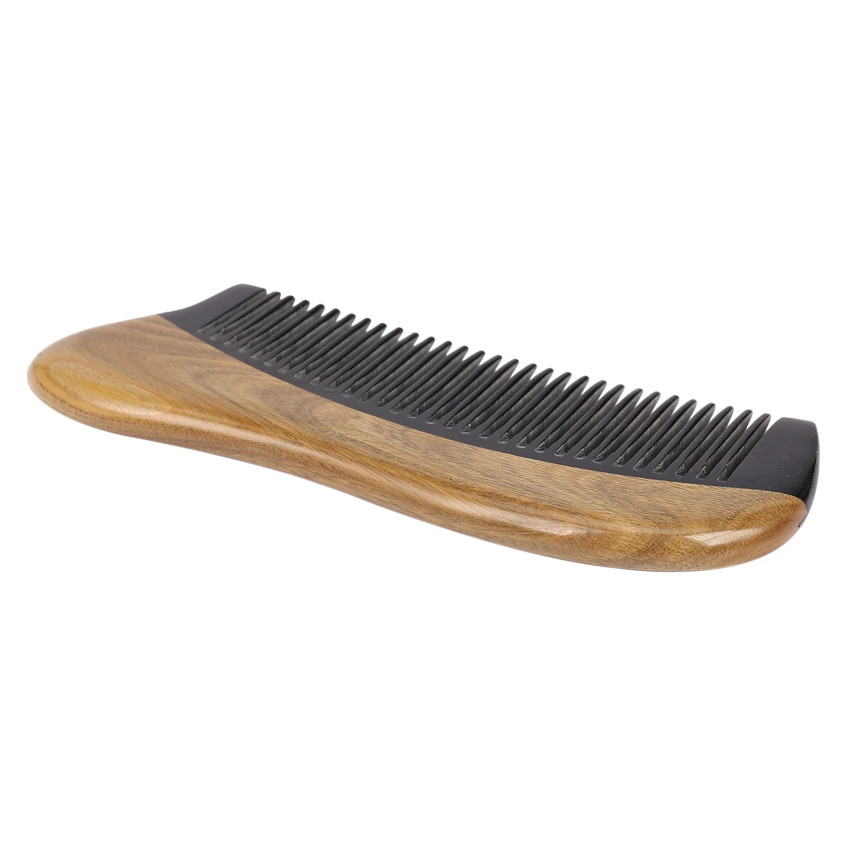 A23F-2X Natural Green Sandalwood Hair Comb - No Static Wooden Fine Tooth Black Buffalo Horn Comb (Green Sandalwood)