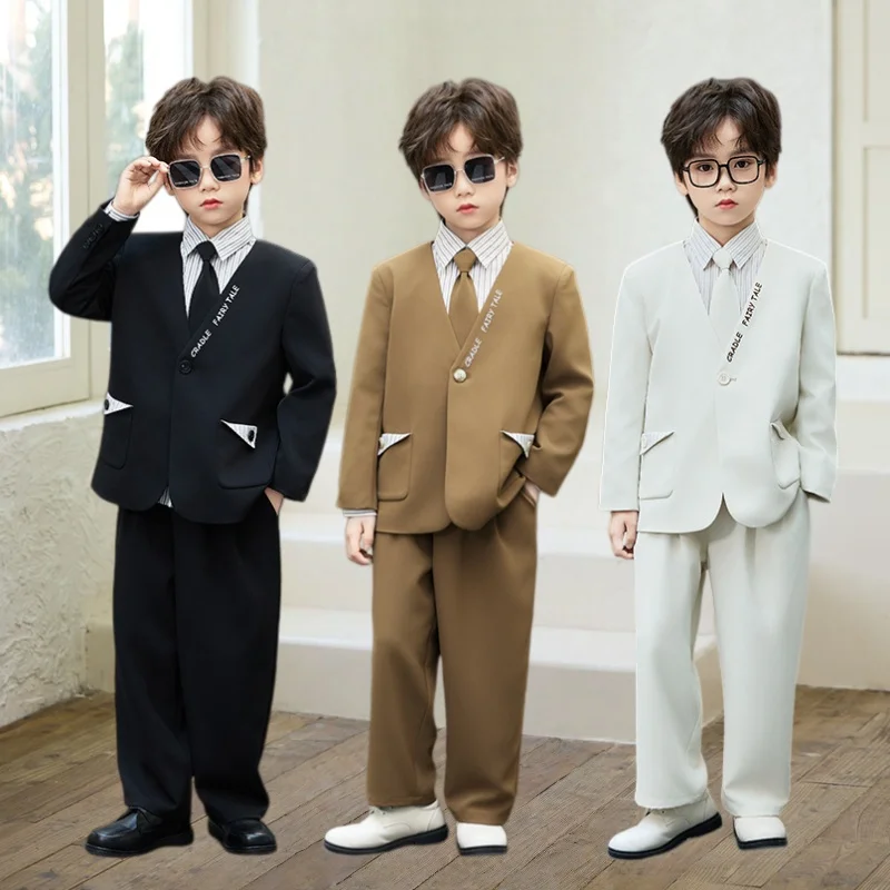 

Весенне-осенний детский костюм: нарядный комплект для мальчиков, костюм для выступлений, повседневный элегантный костюм для мальчиков