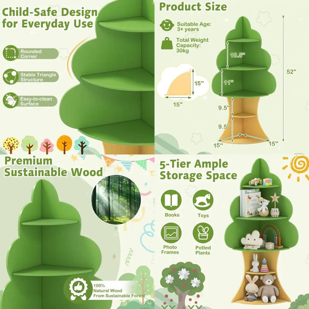 

5-Tier Wooden Kids Bookshelf, Storage Organizer for Children's Books and Toys, Suitable for Toddlers and Preschoolers, Unisex De