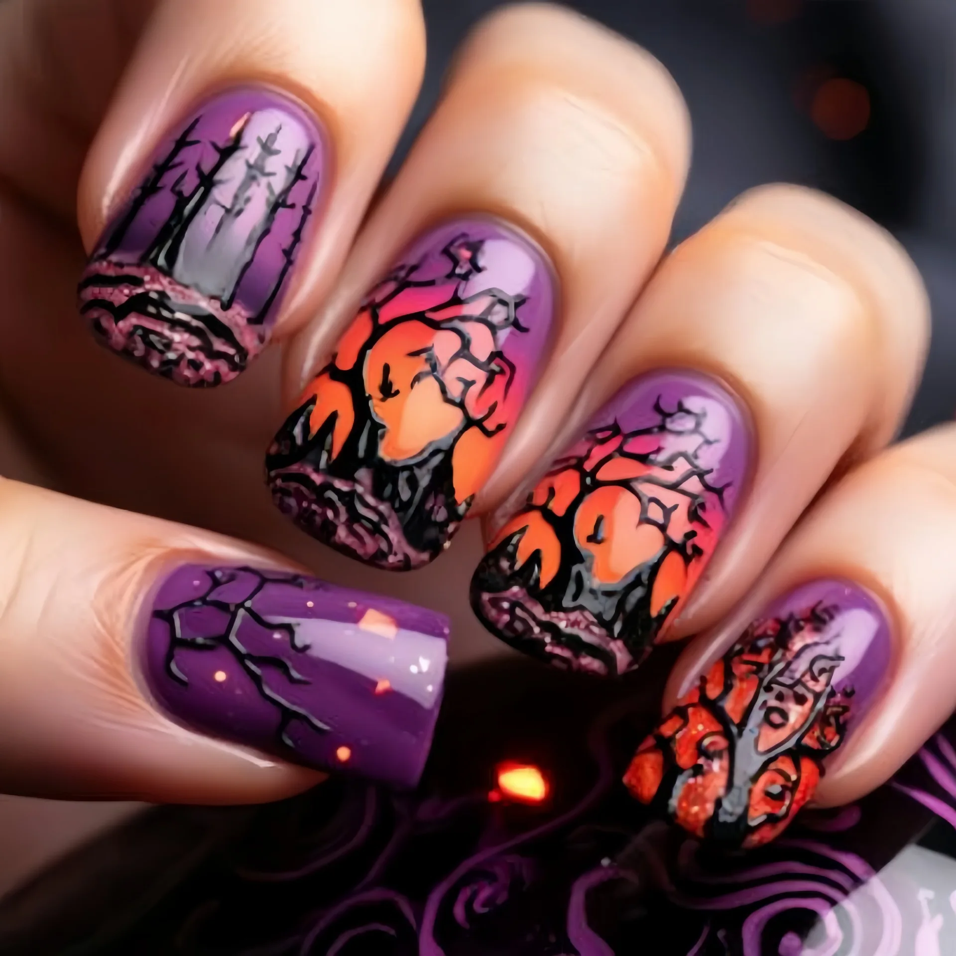 Medium Medium Square fake nails for women gilrs Y2K colors gradient purple blue orange halloween style nail tips press on false nail - Aliexpress Deal