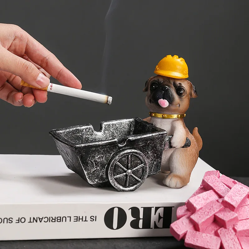 Cartoon Dog Cart Ashtray Decoration. Creative Unique Storage Box. Ideal For Office Decor Or As A Gift. Of High Aesthetic Quality