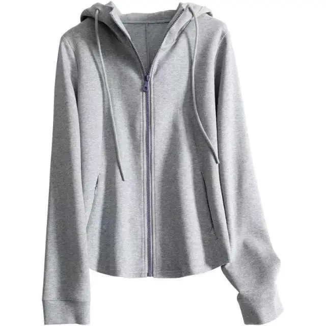 2024 Color Zipper Long Sleeve Short Jacket Women's Summer Slim Skinny Casual Hooded Top