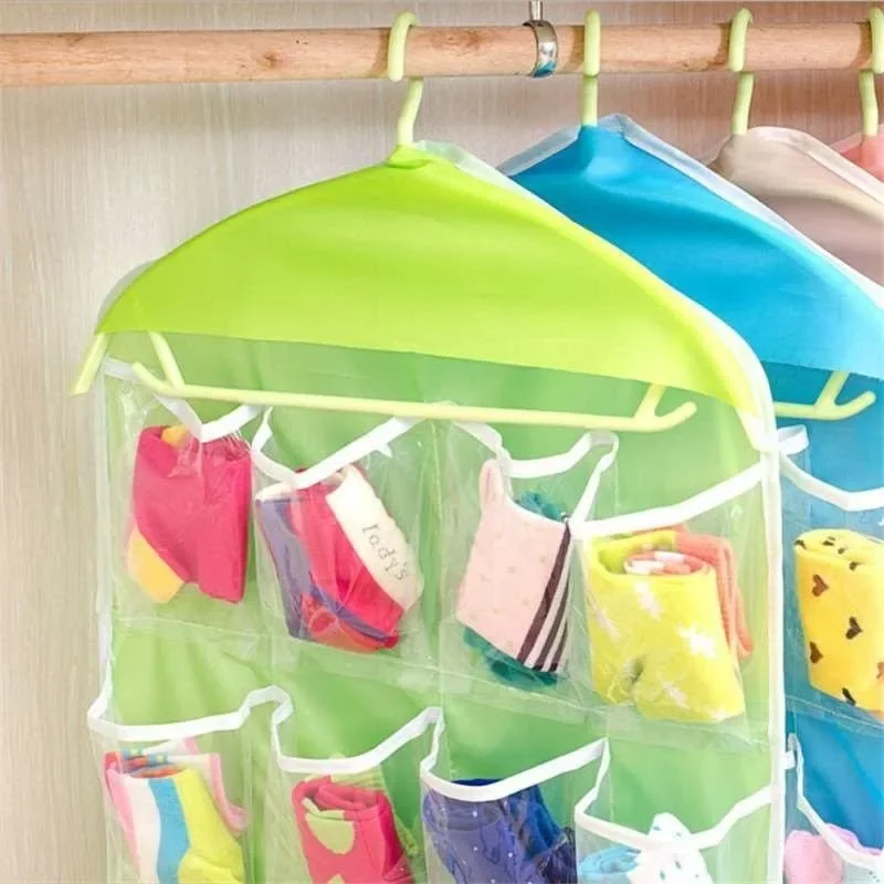 16 Grid Hanging Clothing Storage Organizer Rack Socks Underwear Clothing Storage Bag Hanger Saving Space Tidy Organizer