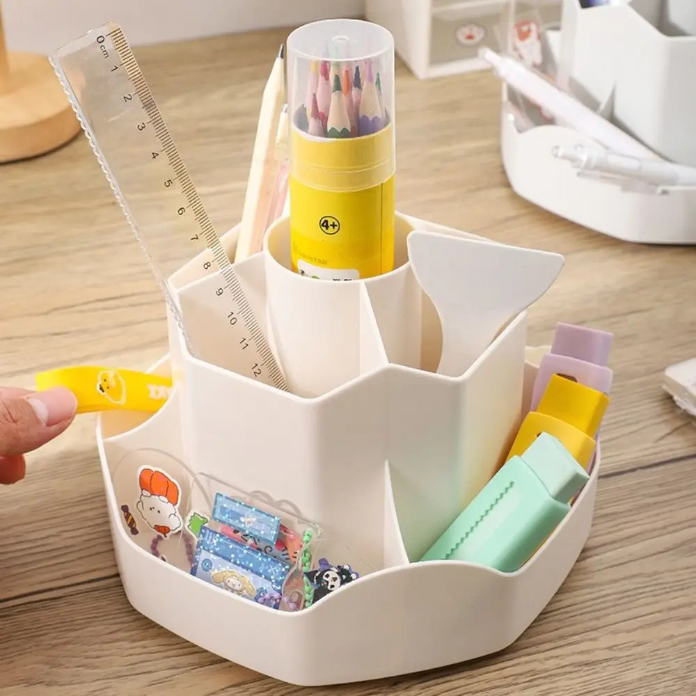 

PP Rotate Pen Holder Large Capacity Multi-Functional Pen Stand Light Luxury 9-Grid Compartment Stationery Organizer Office Use