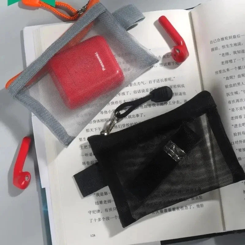 1/2/3/4Pcs Clear Mesh Zipper Bag Mesh Bag Nylon Cosmetic Bag Data Cable Storage Bag Coin Card Bag Change Storage Bag