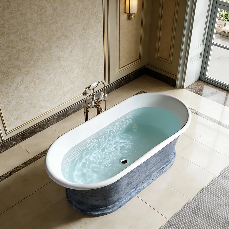 French skirt oval yellow travertine bathtub Home integrated independent hotel B & B Couple Internet celebrity bathtub