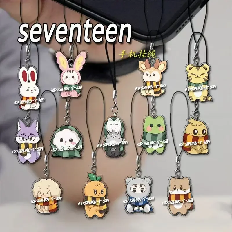 13Pcs SEVENTEEN Anime S.COUPS WONWOO JEONGHAN THE Acrylic Mobile Phone Lanyard Chain Cute Keychain