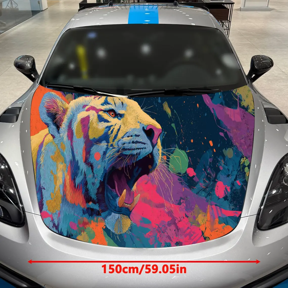 Car Decal Tiger with Colorful Splash Artistic Background & Ferocious-Expressive Aesthetic Car Hood Sticker, Waterproof Self - Ad