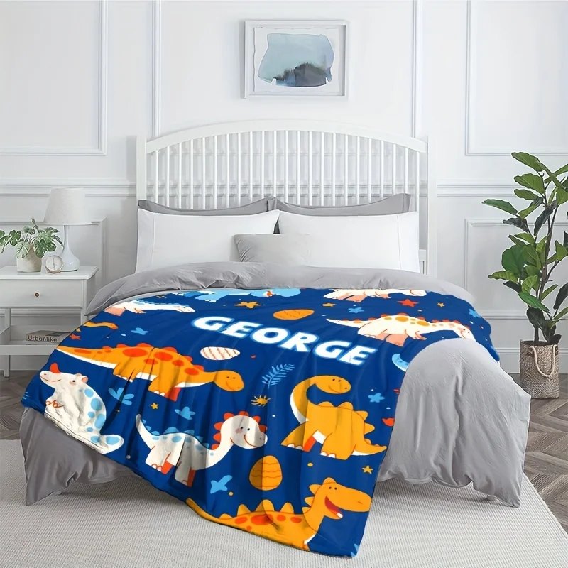 1 personalized dinosaur blanket perfect for little boys, lightweight printed blanket suitable for sofas, beds, travel camping