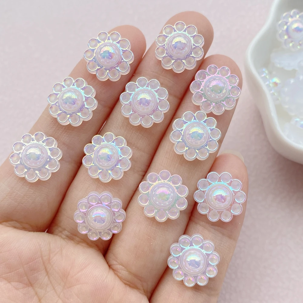 30Pcs New Cute Resin Mini Half Round Flower Bead Series Flat Back Manicure Parts Embellishments For Hair Bows Accessories